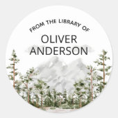 Gepersonaliseerde Waterverf Mountain Forest Bookpl Ronde Sticker (Voorkant)