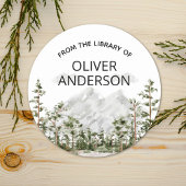 Gepersonaliseerde Waterverf Mountain Forest Bookpl Ronde Sticker