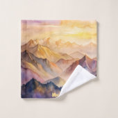 Gepersonaliseerde Waterverf Mountain Sunset Bad Handdoek (Wasdoekje)