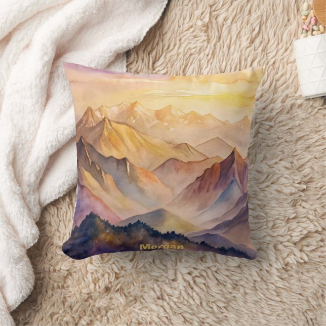 Gepersonaliseerde Waterverf Mountain Sunset Kussen (Deken)