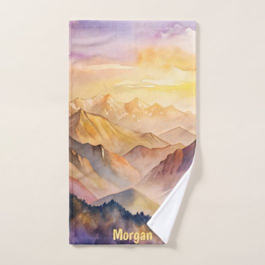 Gepersonaliseerde Waterverf Mountain Sunset Sports Handdoek (Handdoek)
