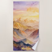 Gepersonaliseerde Waterverf Mountain Sunset Strandlaken (Voorkant)