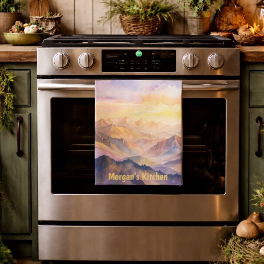 Gepersonaliseerde Waterverf Mountain Sunset Theedoek