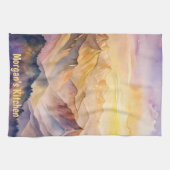 Gepersonaliseerde Waterverf Mountain Sunset Theedoek (Horizontaal)