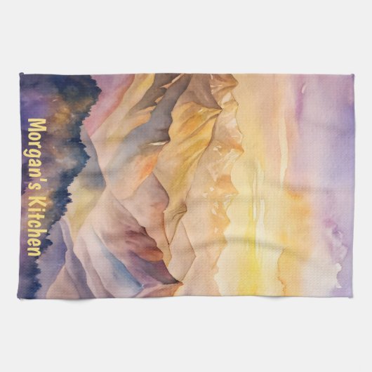 Gepersonaliseerde Waterverf Mountain Sunset Theedoek (Horizontaal)