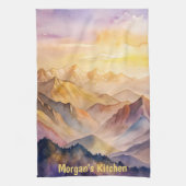 Gepersonaliseerde Waterverf Mountain Sunset Theedoek (Verticaal)