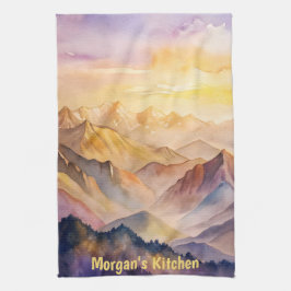 Gepersonaliseerde Waterverf Mountain Sunset Theedoek