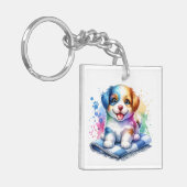Gepersonaliseerde Waterverf Mutt Puppy Dog Sleutelhanger (Voorkant Links)
