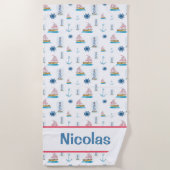 Gepersonaliseerde Waterverf Nautisch Thema Strandlaken (Voorkant)