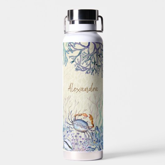 Gepersonaliseerde Waterverf Ocean Zee Life Beach Waterfles (Achterkant)