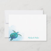 Gepersonaliseerde Waterverf Ocean Zee Turtle Notitiekaartje (Voorkant)