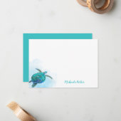 Gepersonaliseerde Waterverf Ocean Zee Turtle Notitiekaartje (Voorkant / Achterkant in situ)