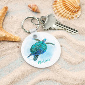Gepersonaliseerde Waterverf Ocean Zee Turtle Sleutelhanger