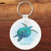 Gepersonaliseerde Waterverf Ocean Zee Turtle Sleutelhanger (Voorkant)