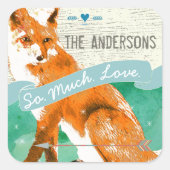 Gepersonaliseerde Waterverf Oranje Fox Barn Wood Vierkante Sticker (Voorkant)