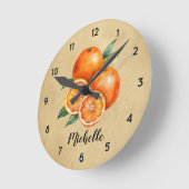  Gepersonaliseerde Waterverf Oranje vruchten Ronde Klok (Hoek)