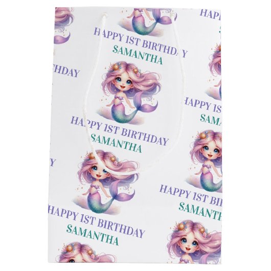 Gepersonaliseerde waterverf paarse blauwgroen zeem medium cadeauzakje (Achterkant)