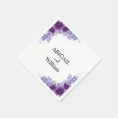 Gepersonaliseerde Waterverf Paarse bloemenbruiloft Servet (Hoek)