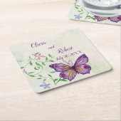 Gepersonaliseerde waterverf paarse vlinder kartonnen onderzetters (Schuin)