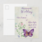 Gepersonaliseerde waterverf paarse vlinder uitnodiging briefkaart (Voorkant / Achterkant)