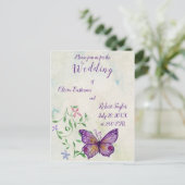 Gepersonaliseerde waterverf paarse vlinder uitnodiging briefkaart (Staand voorkant)