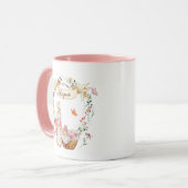 Gepersonaliseerde Waterverf paashaas en bloemen Mok (Voorkant links)