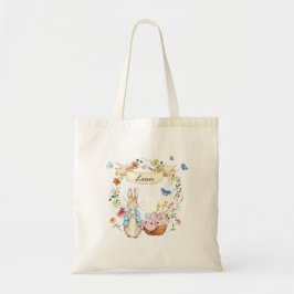 Gepersonaliseerde Waterverf paashaas en bloemen Tote Bag