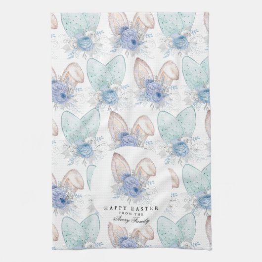 Gepersonaliseerde Waterverf paashaas oren Theedoek (Verticaal)