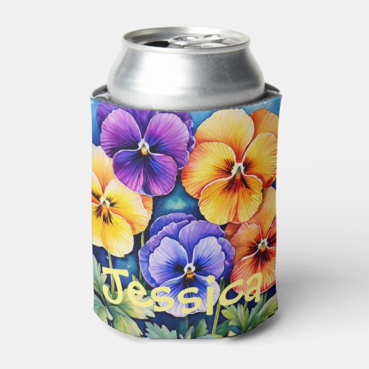 Gepersonaliseerde Waterverf Pansies koelbox Blikjeskoeler (Blikje Voorkant)