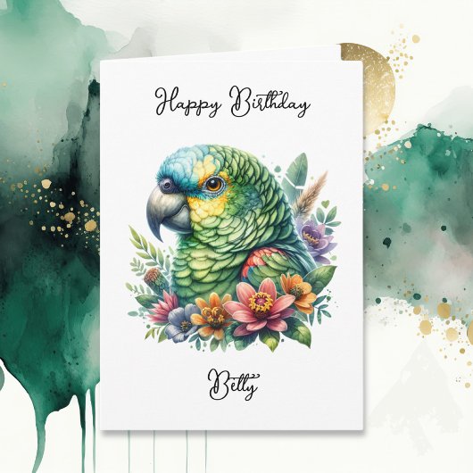 Gepersonaliseerde Waterverf Parrot Verjaardag Kaart