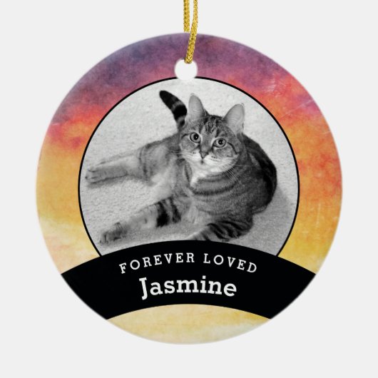 Gepersonaliseerde Waterverf Pet Memorial Foto toev Keramisch Ornament (Voorkant)