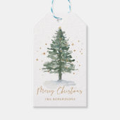 Gepersonaliseerde Waterverf Pine Tree Christmas Cadeaulabel (Voorkant)