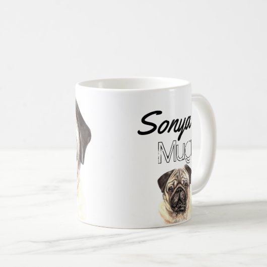 Gepersonaliseerde Waterverf Pug Mok (Voorkant rechts)
