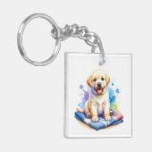 Gepersonaliseerde Waterverf Puppy Dog Sleutelhanger (Voorkant Links)