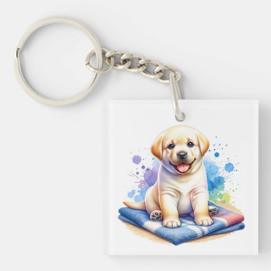 Gepersonaliseerde Waterverf Puppy Dog Sleutelhanger (Voorkant)