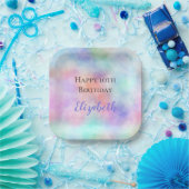 Gepersonaliseerde Waterverf regenboogpasta op zate Papieren Bordje (Feest)