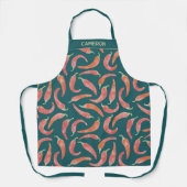 Gepersonaliseerde waterverf rode chilipeper teal schort (Voorkant)