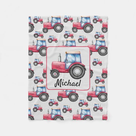 Gepersonaliseerde Waterverf rode tractor patroon Fleece Deken (Voorkant)