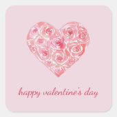 Gepersonaliseerde Waterverf Roos Hart Valentijnsda Vierkante Sticker (Voorkant)