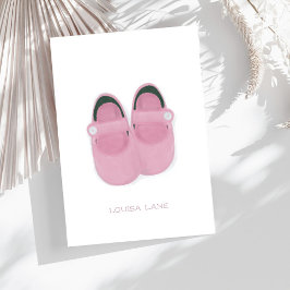 Gepersonaliseerde Waterverf Roze Baby schoenen Bedankkaart