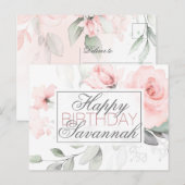 Gepersonaliseerde Waterverf Roze Floral Happy Birt Briefkaart (Voorkant / Achterkant)