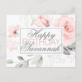 Gepersonaliseerde Waterverf Roze Floral Happy Birt Briefkaart (Voorkant)