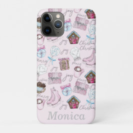 Gepersonaliseerde Waterverf Roze Kerstelementen Case-Mate iPhone Case