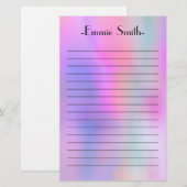 Gepersonaliseerde Waterverf Roze Paars met gelijnd Briefpapier (Voorkant / Achterkant)