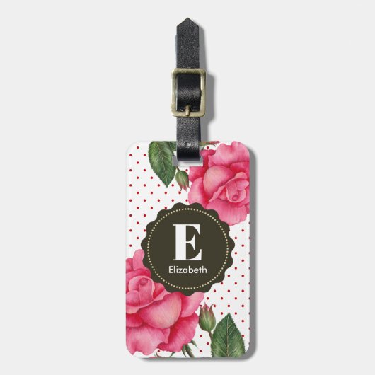 Gepersonaliseerde Waterverf roze rozen Floral mono Bagagelabel (Voorkant verticaal)