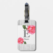 Gepersonaliseerde Waterverf roze rozen Floral mono Bagagelabel (Achterkant verticaal)