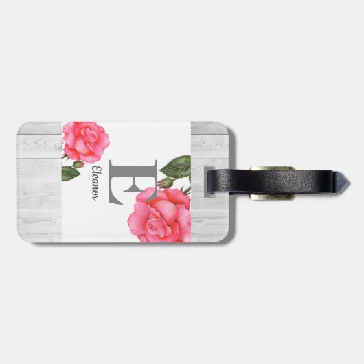Gepersonaliseerde Waterverf roze rozen Floral mono Bagagelabel (Achterkant horizontaal)