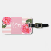 Gepersonaliseerde Waterverf roze rozen Floral mono Bagagelabel (Voorkant horizontaal)