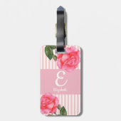 Gepersonaliseerde Waterverf roze rozen Floral mono Bagagelabel (Achterkant verticaal)