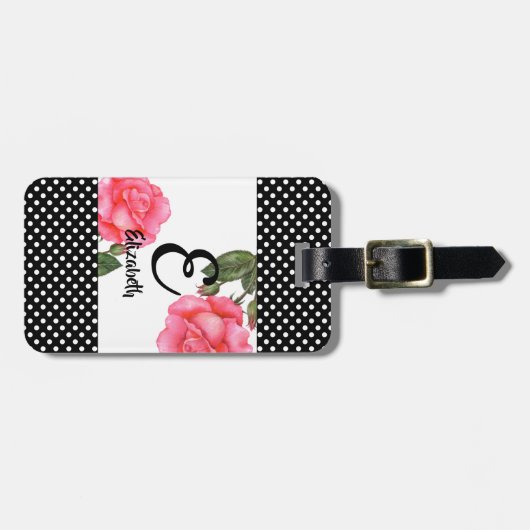 Gepersonaliseerde Waterverf roze rozen Floral mono Bagagelabel (Voorkant horizontaal)